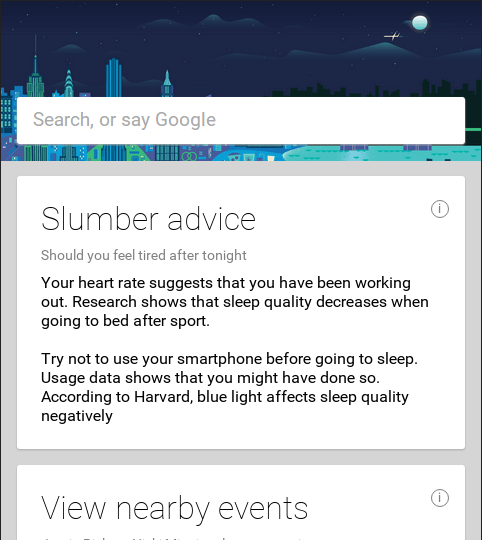Google Now Card sleep advice